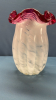 Opalescent & Cranberry Murano Glass Fluted Vase - 2