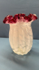 Opalescent & Cranberry Murano Glass Fluted Vase - 4