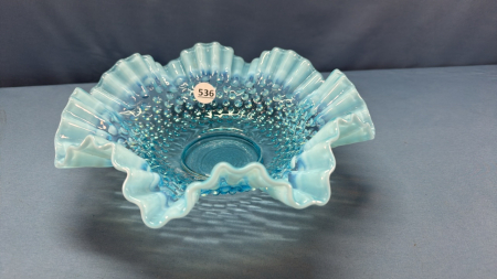 Opalescent & Blue Glass Fluted Bowl