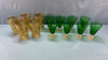 8 Green Footed Custard Cups & 5 -5in Water Glasses