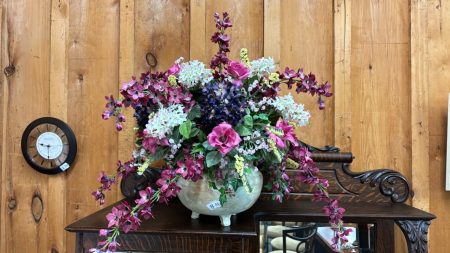 Silk Floral Arrangement in Footed Clay Pot