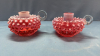 Fenton Opalescent Cranberry Hobnail Candle Holders - 2