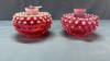 Fenton Opalescent Cranberry Hobnail Candle Holders - 4