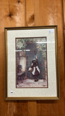 Victorian Print of Girl at Door