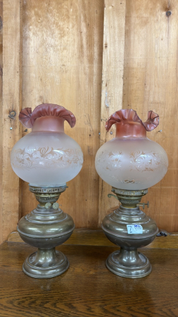 Pair of Double Wick Coal Oil Lamps