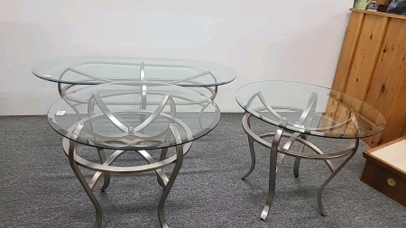 Chrome and Glass Coffee Table and 2 End Tables