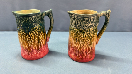 2 Majolica 5in High Pitchers -1 Has Small Flake