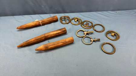 8 Pcs. Brass Harness Hardware & 3 Barn Beam Pegs