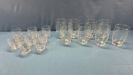 2 Matching Sets of Etched Glass Glasses -See Notes