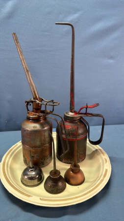 5 Oil Cans Including 1 Small Singer