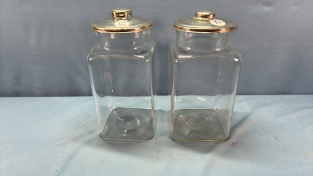 2 Glass Counter Jars with Lids - 10in High