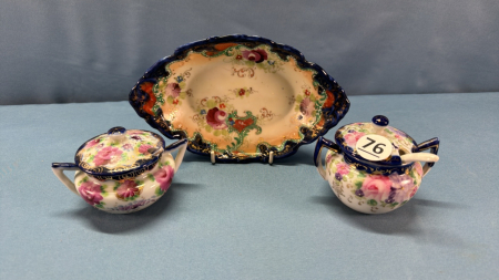 Royal Nippon 8in Oval Dish & 2 Mustard Pots