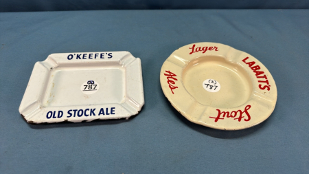 2 Porcelain Ash Trays - O'Keefes & Labatts-Notes