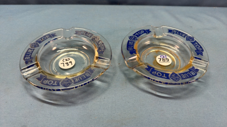 2 Glass Ash Trays - Both Blue Top