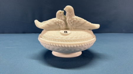 Milk Glass Doves Covered Dish