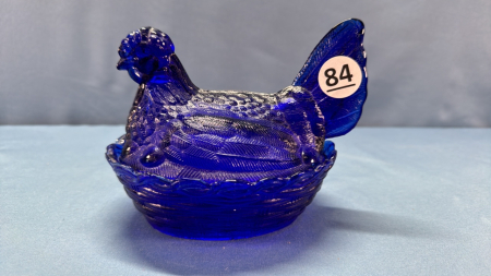 Cobalt Blue Glass Open Tailed Hen on the Nest