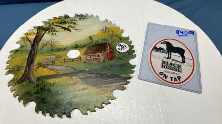 Hand Painted Saw Blade & Black Horse Ale Coaster