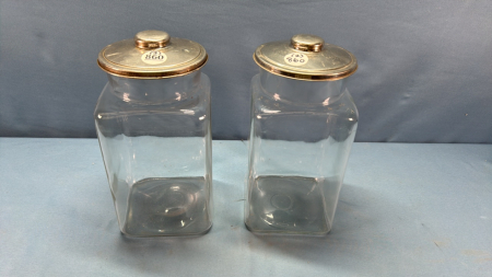 2 Glass Counter Jars With Lids - Approx 10in