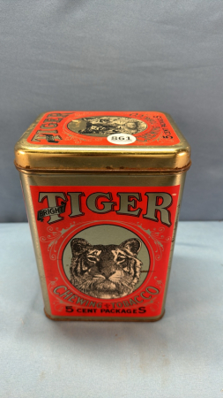 Tiger Chewing Tobacco Tin - 6in x 5in x 9inH