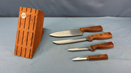 4 Stainless Knives in Stand - Longest 12in