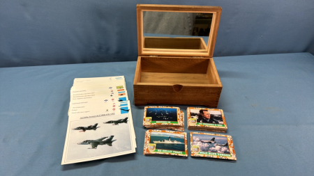 Wooden Dresser Box & Collector Cards - See Notes