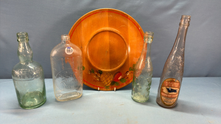 4 Ornate Glass Bottles - Tallest 12in High