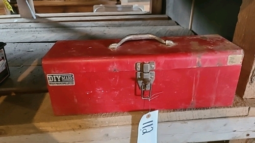 Red metal toolbox with tray