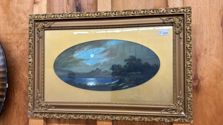 Moonlight Mountain Scene -Frame Needs Restoration