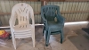 Seven poly stacking patio chairs