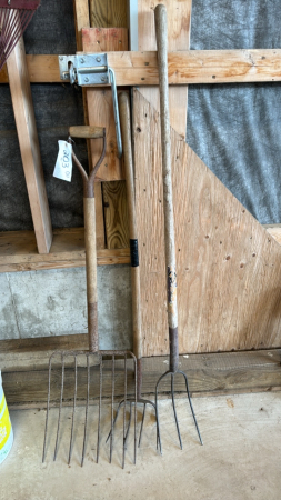 Dung hook, three prong pitch fork, and ensilage fork