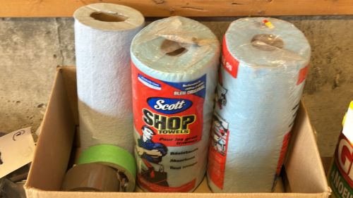 Clothesline reels, shop towels, duct tape, and miscellaneous