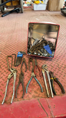 Group of allen keys and pliers