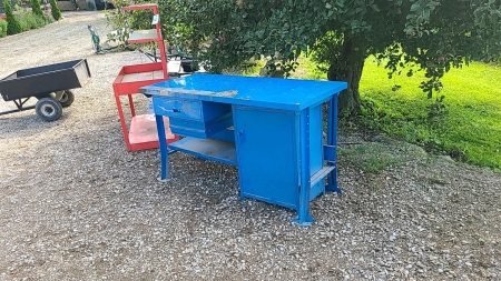 Blue steel workbench with Cabinet and drawer