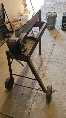 Vice On steel stand with shopbuilt welding rod organizer