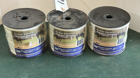 3-Rolls of new 3mm x 656ft electric fence poly wire