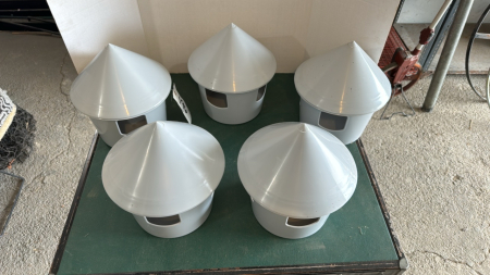 5-Unused, poly poultry feeders