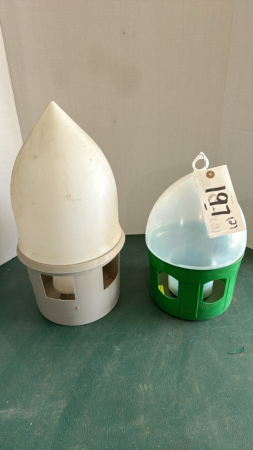 Pair of Used poly poultry feeders