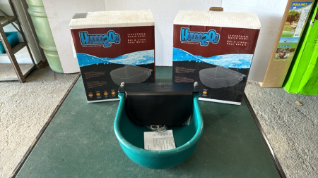 2 Green Livestock Water Bowls