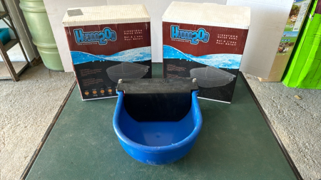 2 Blue Livestock Water Bowls