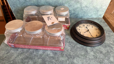 Wall clock in six counter jars