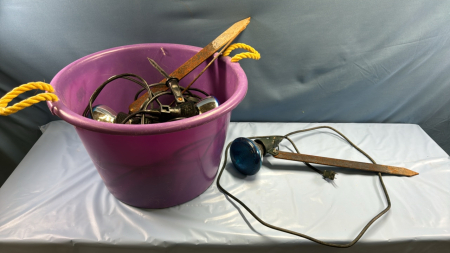 Plastic Bushel Bucket and 5 Outdoor Spot Lights