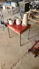 Child’s school desk and 3 enamel pitchers