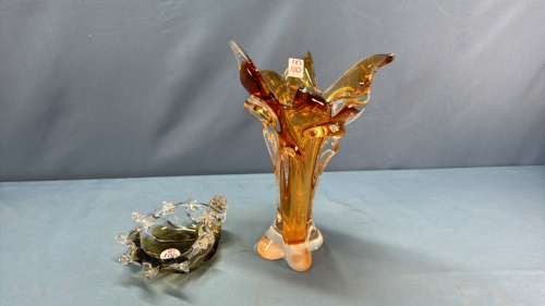 11" Art Glass Vase & 5"w Bowl