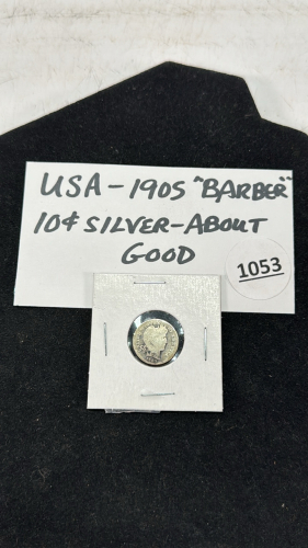 1905 USA Barber Silver 10 Cent