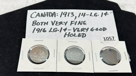 Canadian 1913, 1914, 1916 Large 1 Cent Coins