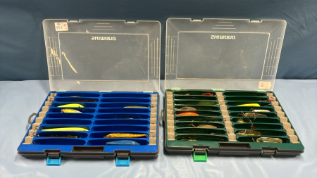 2 Shimano Plastic Lure Cases with Assorted Lures