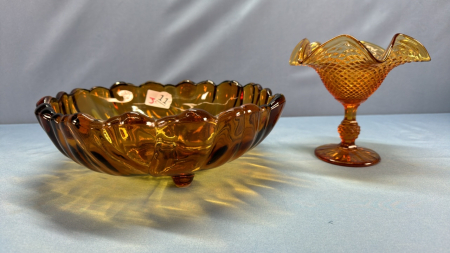 Amber 11" Footed Bowl & 6" Fluted Pedestal Bowl