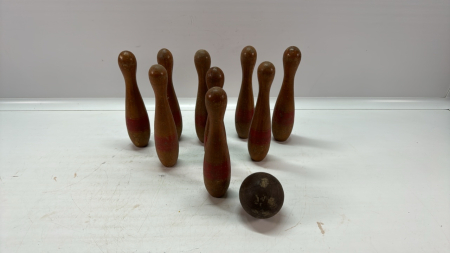 Bowling Game with 9 Wooden Pins & 1 Ball