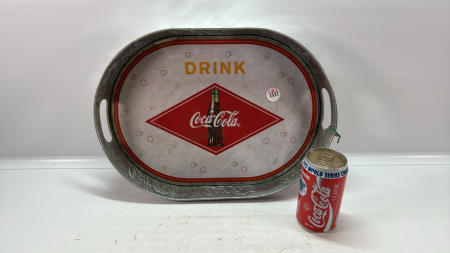 Coke Tray Galvanized w/92 World Series Can of Coke