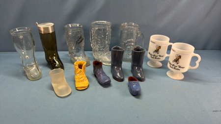 Quanity of Glass Mugs & China Boots